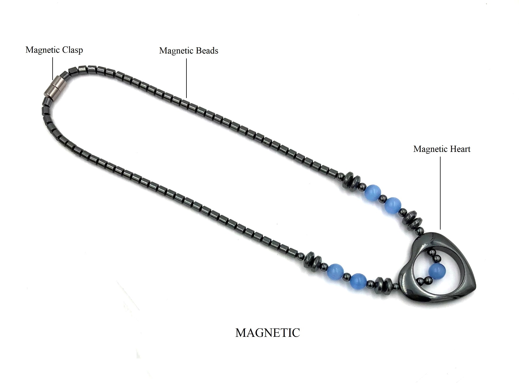 1 PC Blue Open Heart Magnetic Necklace for Women # MN-0101SKB