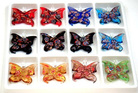 Butterfly Murano Style Glass Pendants