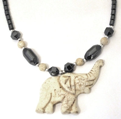 Beige Ivory Color Elephant Hematite Necklaces