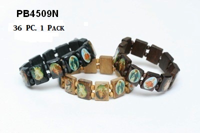 36 PC. Assorted Natural Colors Wood Religious Bracelets