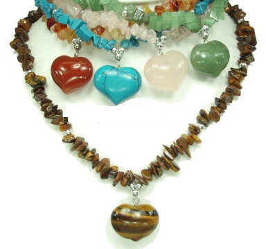 Wholesale Semi Precious Heart Stone Necklaces
