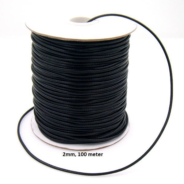 100 Meter, 2mm Thick Black Linen Cotton Waxed Cord