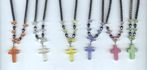 Fiber Optic Cross Hematite Necklaces