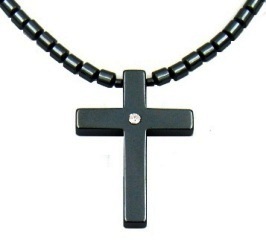 All Black Beads Rhinestone Cross Hematite Necklaces