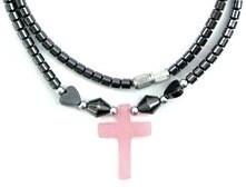 Non Magnetic Rose Quartz Cross Hematite Necklaces