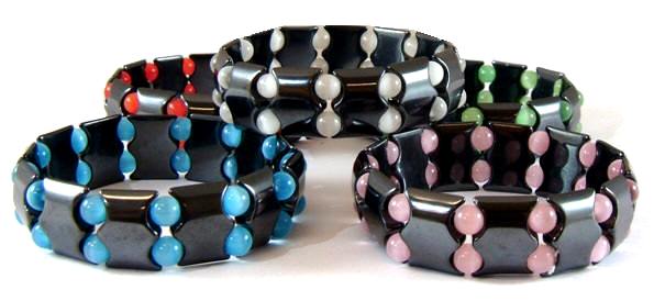Assorted Fiber Optic Beads Hematite Magnetic Bracelets On Elastic Cord