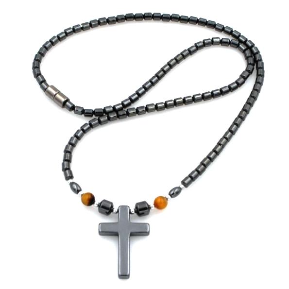 Tiger Eye Beads Hematite Cross Magnetic Necklaces