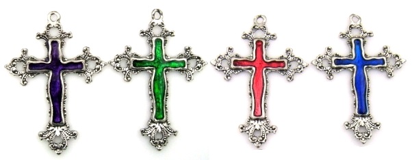 Mixed Color Enameled Big Cross Pewter Pendants