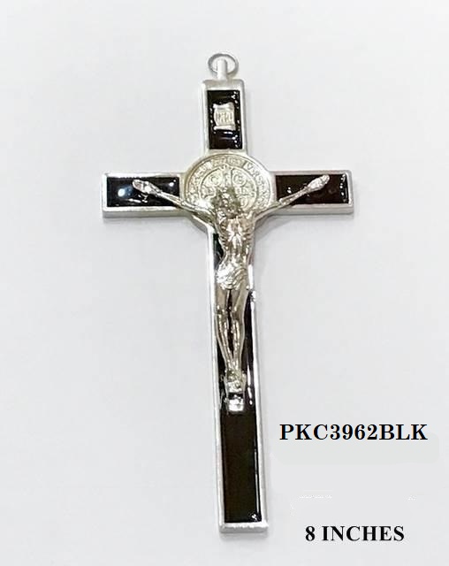 Black Enameled 8 Inch Tall Metal Wall Cross