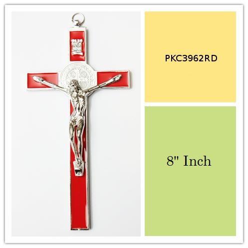 Red Enameled 8 Inch Tall Metal Wall Cross
