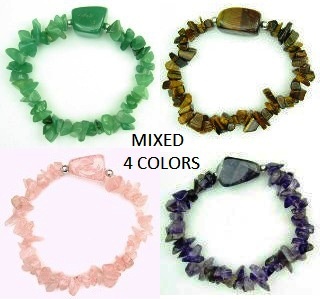 Dozen Assorted Colors Semi Precious Chip Stone Bracelets
