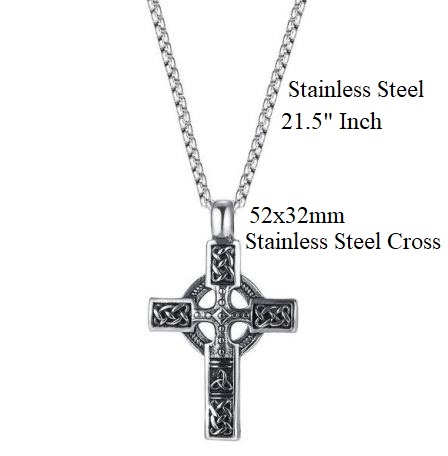 21.5" Grade 316 Stainless Steel Celtic Cross Necklace for Men #CCR-101