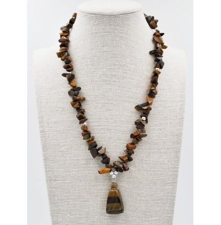 Dozen (12 Pc.) 18" Tiger-Eye Chip Stone Necklace With Nugget Pendant #CN83TE