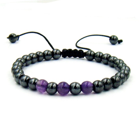 Dozen (12 PC.) Amethyst Stone Magnetic Hematite Bracelets #HBR-40AM