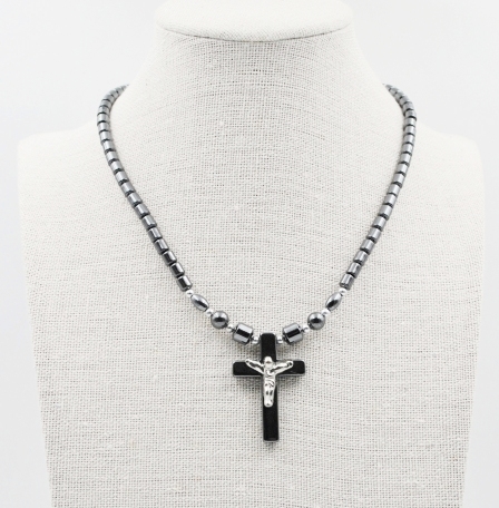 Dozen (12 PC.) 22" Long Crucifix Hematite Cross Hematite Necklace #HN-222