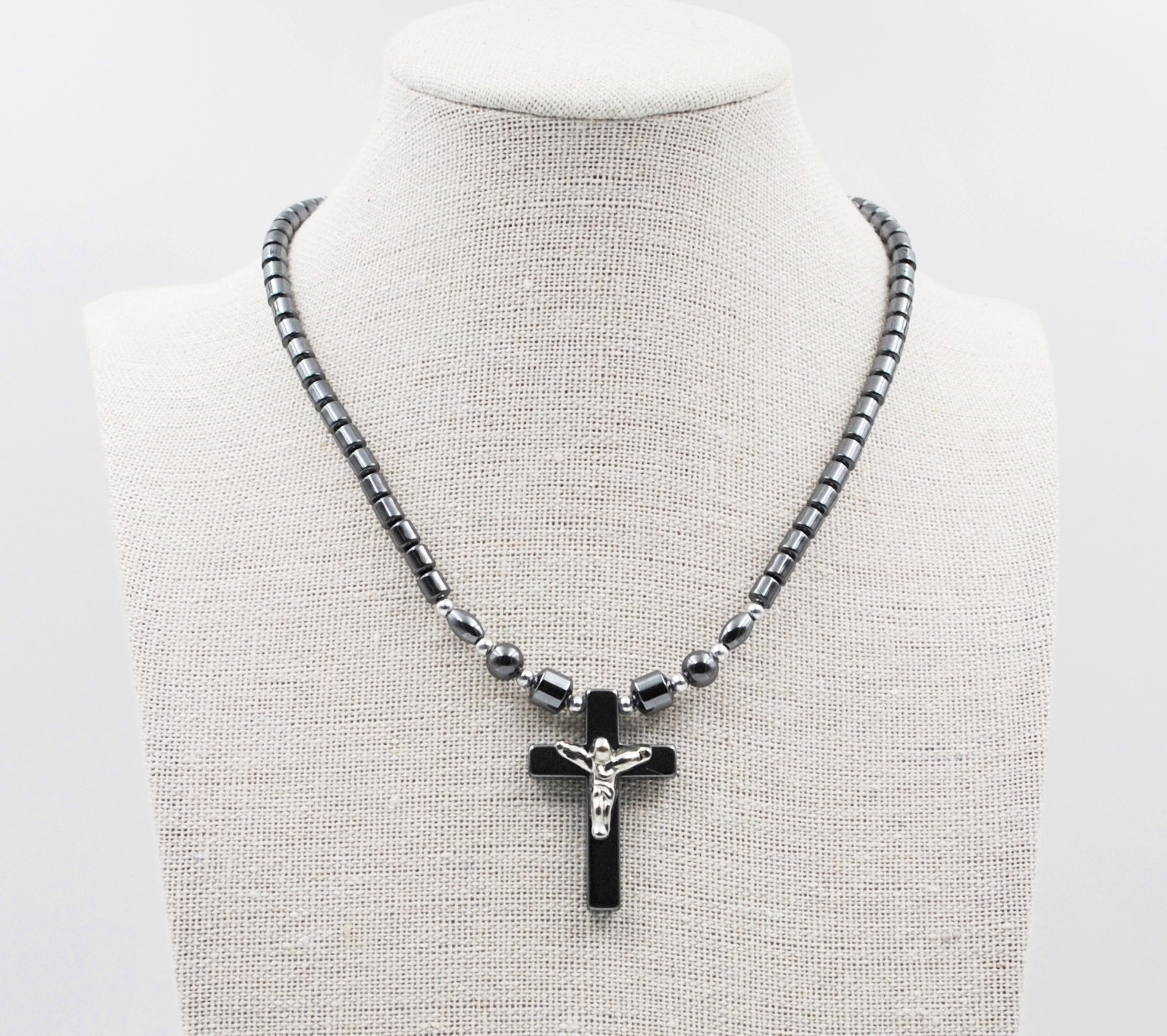 Dozen (12 PC.) 22" Long Crucifix Hematite Cross Hematite Necklace #HN-222