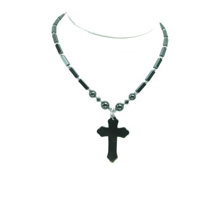 Dozen (12 PC.) Large Plain Cross Hematite Necklace #HN-0007B