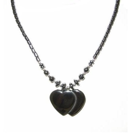 Dozen (12 PC.) Double Heart Hematite Necklace #HN-0034