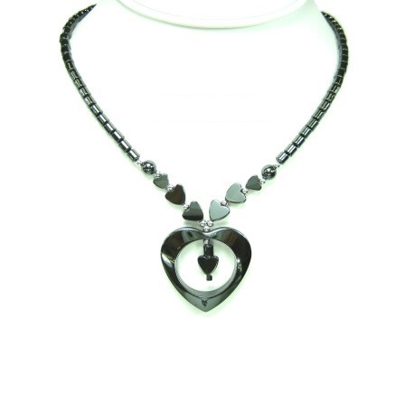 Dozen (12 PC.) 35mm Open Heart Hematite Necklace #HN-0035