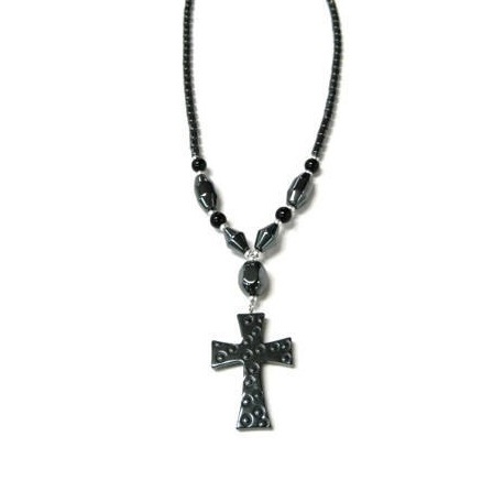 Dozen (12 PC.) Dotted Wide Cross Hematite Necklace (NON-Magnetic) #HN-0052