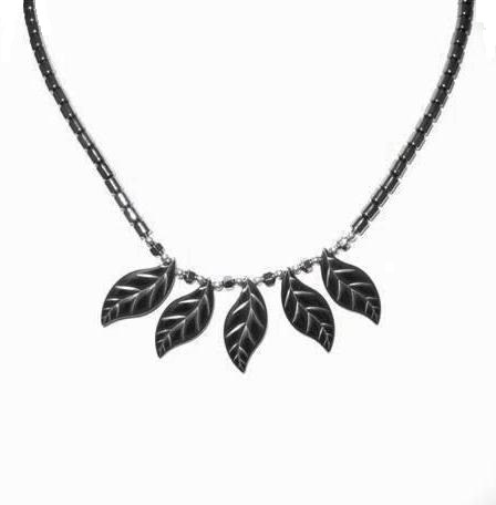 Dozen (12 PC.) All Black Five Leaf Hematite Hematite Necklaces #HN-0090