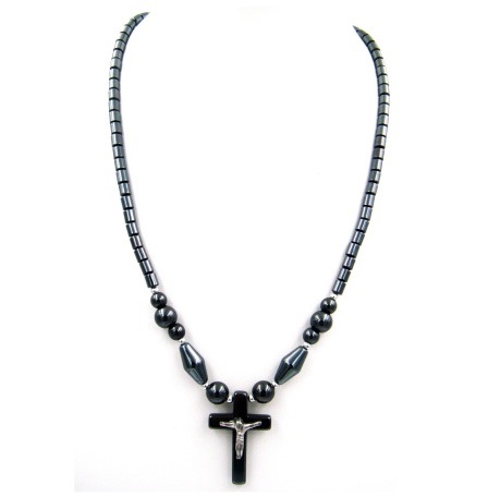 Dozen (12 PC.) Crucifix Cross Hematite Necklaces #HN-0105A