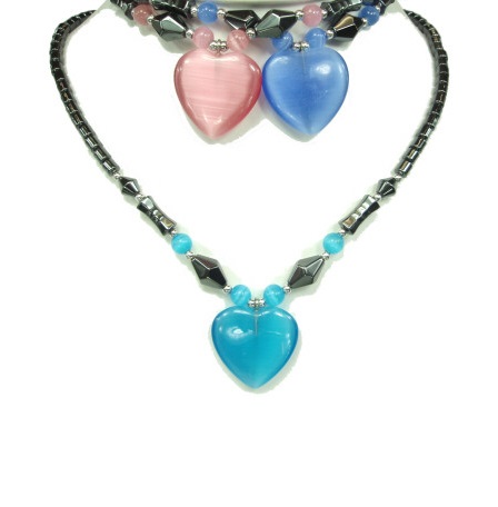Dozen (12 PC.) Fiber Optic Big Heart Hematite Necklace For Women#HN-0163