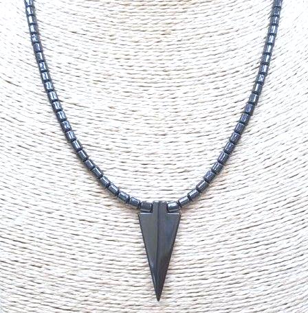 Dozen (12 PC.) All Black Plain Arrowhead Hematite Necklace (NON-Magnetic) #HN-0194P