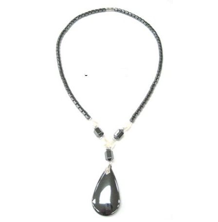 Dozen (12 PC.) Tear Drop With Pearl Beads Hematite Necklace #HN-0225