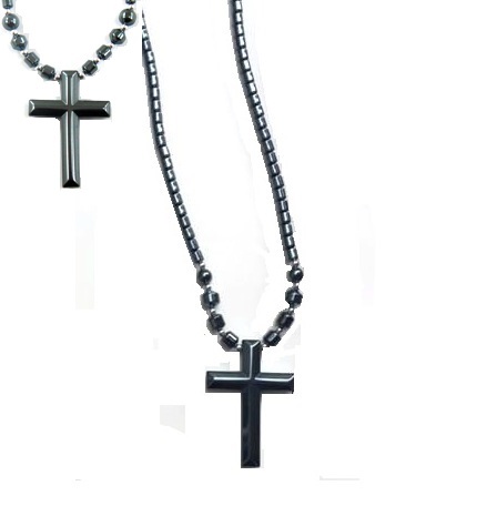 Dozen (12 PC.) 22" Long Bamboo 3D Dimension Cross Hematite Necklace #HN22238