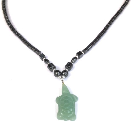 Dozen (12 PC.) 24" Green Aventurine Stone Turtle Hematite Necklace #HN-22124