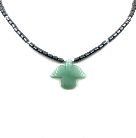 Dozen (12 PC.) 24" Green Aventurine Stone Thunderbird Hematite Necklaces #HN-22128