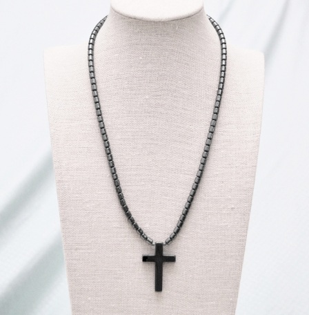 Dozen (12 PC.) All Black Plain Cross Hematite Necklace #HN-518