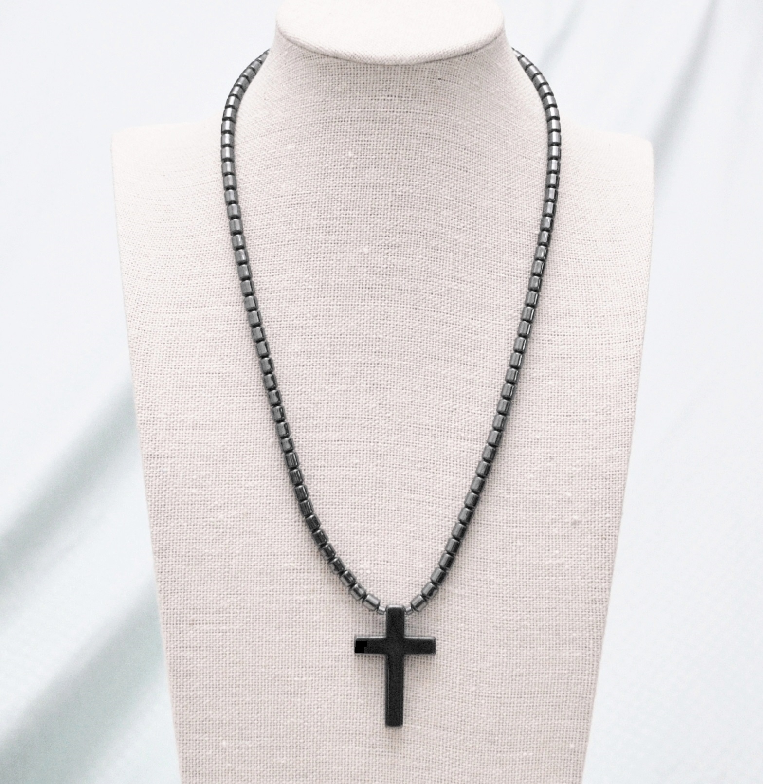 Dozen (12 PC.) All Black Plain Cross Hematite Necklace #HN-518