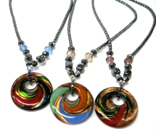 Dozen (12 PC.) Murano Glass Donut Hematite Necklace #HN-80012