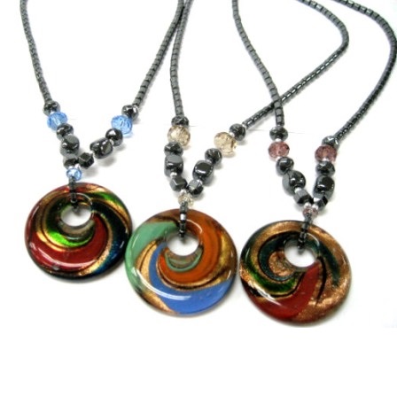 Dozen (12 PC.) Murano Glass Donut Hematite Necklace #HN-80012