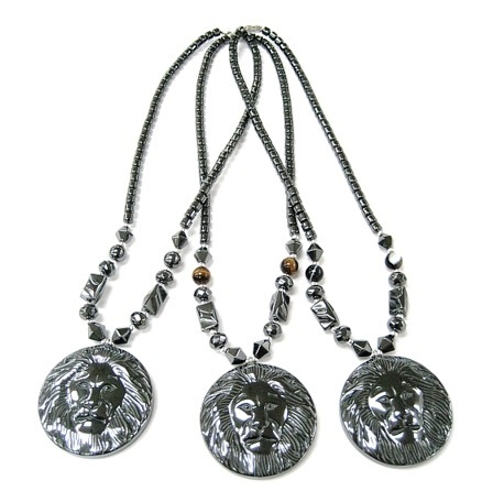 Dozen (12 PC.) Large Lion Head Hematite Necklaces #HN-80455