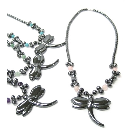 Dozen (12 PC.) Large Dragonfly Hematite Necklaces #HN-80740