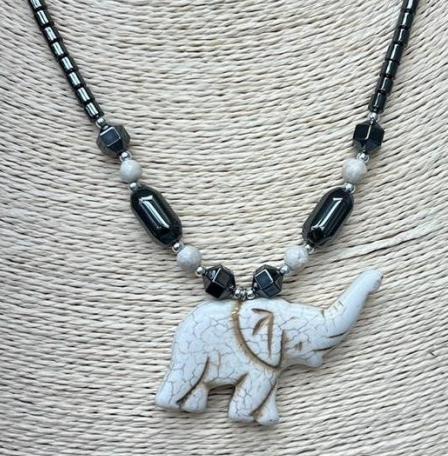 Dozen (12 PC.) Large Beige Elephant Hematite Necklace (NON-Magnetic) #HN-81101A