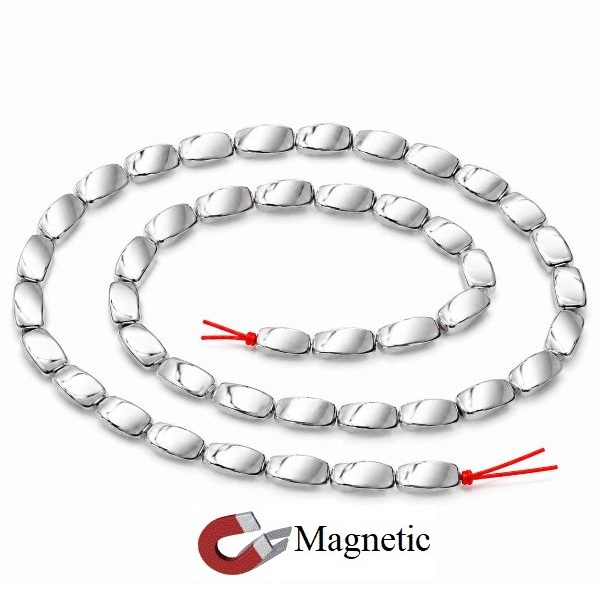 10 Strands 6x12mm Twisted Silver Color Magnetic Beads AAA Quality #MBS-TW6x12