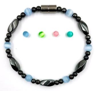 1 PC. Cat's Eye & Hematite Magnetic Bracelet with Different Choices of Color Beads #MHB-0005