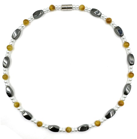 1 PC. AAA Quality Tiger-eye & Pearl Magnetic Necklace #MN-0043TE