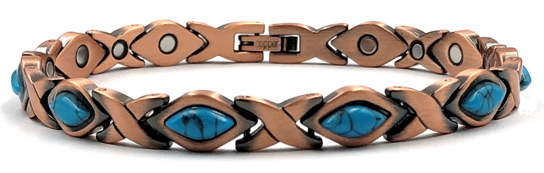 Turquoise Diamond Shape 99.9% Pure Copper Links Magnetic Bracelet #RCB025