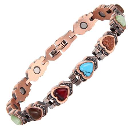 Multi Color Heart 99.9% Pure Copper Links Magnetic Bracelet  #RCB030