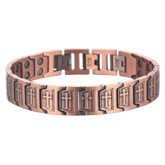 Vertical Cross 99.9% Pure Copper Wide Links Magnetic Bracelet #RCB040