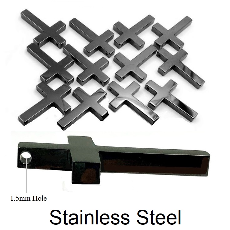 Dozen (12 PC.) 34x23mm Black Stainless Steel Cross Pendants for Jewelry Making #CSSP-12
