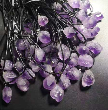 Dozen (12 PC.) 18" Rough Natural Amethyst Pendants On 2mm Black Cord Necklaces #Amethyst-N1