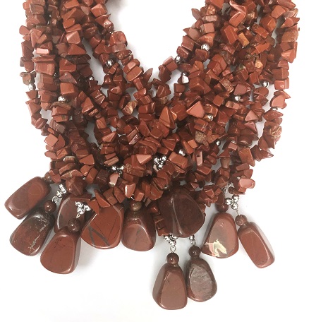 Dozen (12 Pc.) 18" Red Jasper Chip Bead Necklace With Nugget Pendant #CN83RJ