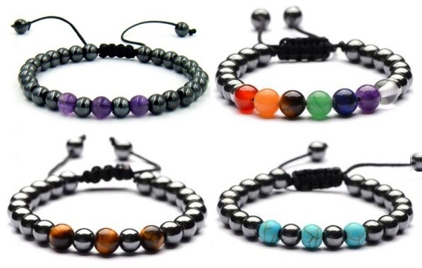 4 Pcs. Assorted Stone Magnetic Hematite Bracelets #HBR-40Asst