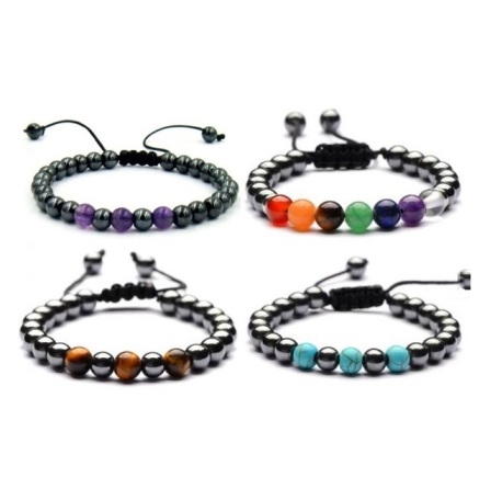 4 Pcs. Assorted Stone Magnetic Hematite Bracelets #HBR-40Asst